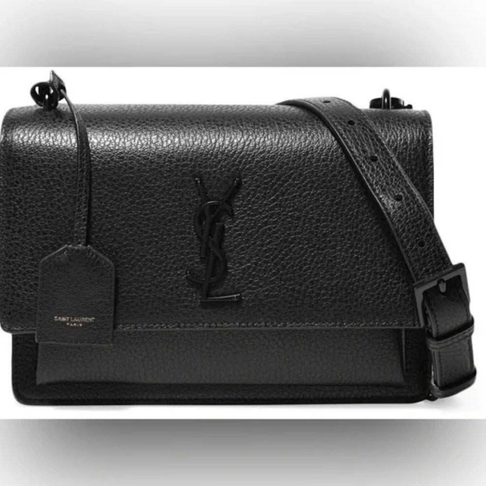Saint Laurent Sunset Satchel Leather Medium Black YSL